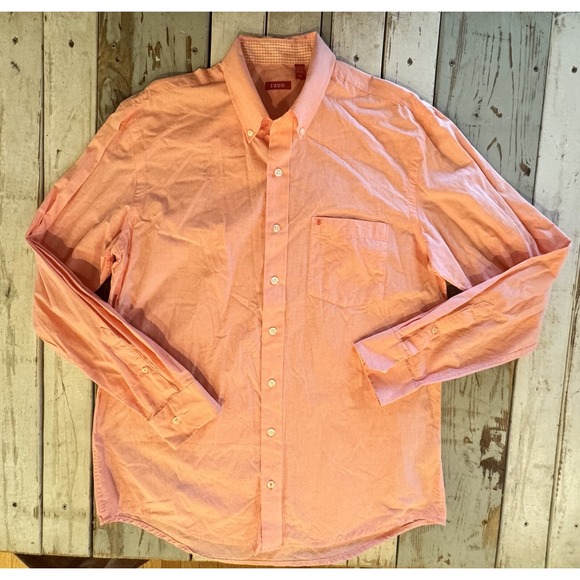 Izod Mens Size Large T  Button Up Orange Sherbet Long Sleeve - Picture 1 of 10